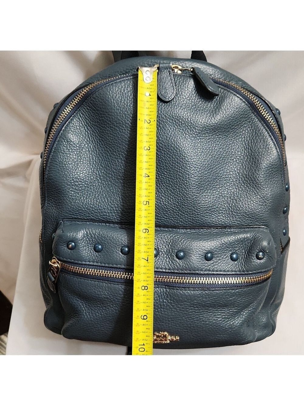 Coach Charlie Double Zipper Leather Backpack With Lacquer Rivets - Picture 9 of 16